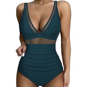 Women's One Piece Tummy Control Ruched High Waist‎ Sling Mesh Combined Style LG